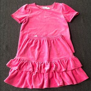 Hanna Andersson Girls Pink Velvet Shirt & Skirt Two-Piece Set Size 130 (7-10Yrs)